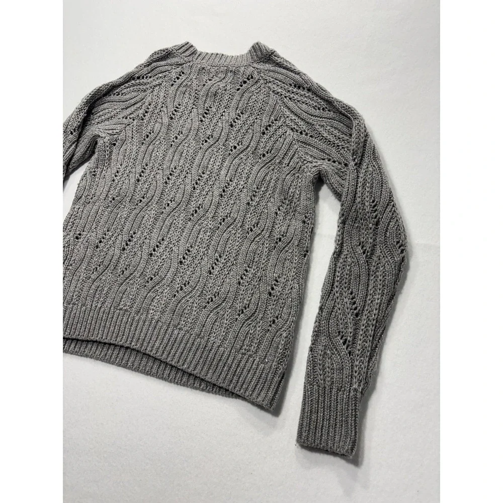 Lucky Brand Sweater Womens Small Gray Open Knit Crew Neck Raglan Glitter Alpaca - Picture 13 of 13